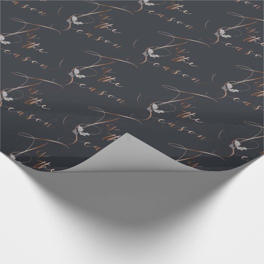 Koper en Donkerblauw Dit is het seizoen en Holly Cadeaupapier (Hoek)