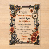 Koper en goud Steampunk Gothic thema bruiloft Acryl Uitnodigingen (Voorkant)