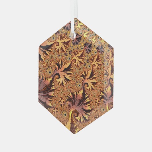 Koper en goudherfst gekleurde bladeren Fractal Art Glas Ornament (Voorkant links)