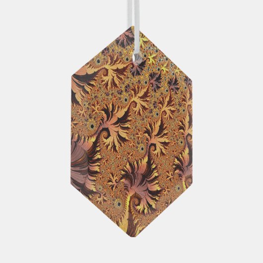 Koper en goudherfst gekleurde bladeren Fractal Art Glas Ornament (Voorkant Rechts)