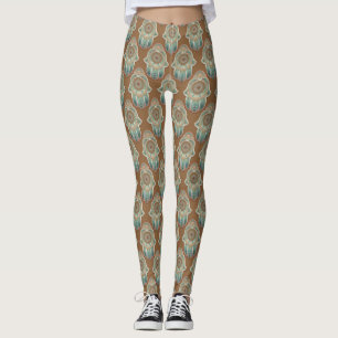 Koper en Jade Green Hamsa Hands Leggings