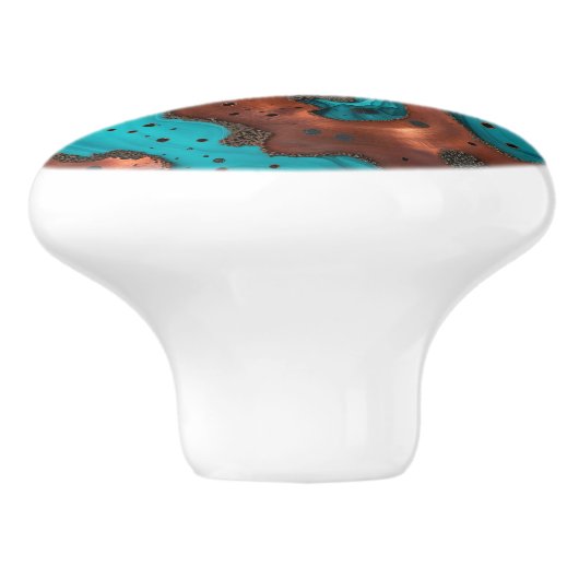 Koper en turquoise Abstract Keramische Knop (Zijkant)