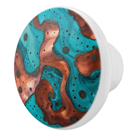 Koper en turquoise Abstract Keramische Knop (Rechts)