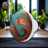Koper en turquoise Abstracte werveling Keramische Knop