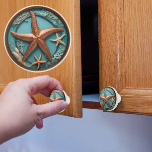 Koper en turquoise zeester keramische knop