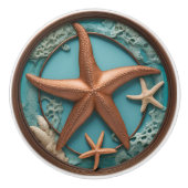 Koper en turquoise zeester keramische knop (Voorkant)