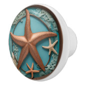 Koper en turquoise zeester keramische knop (Rechts)