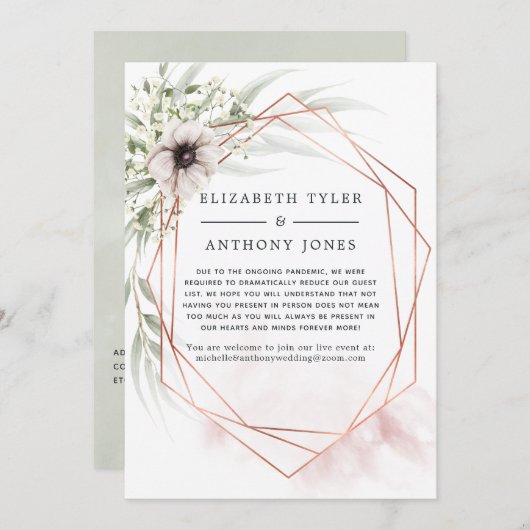 Koper Eucalyptus Geometric Reduced Guest List Aankondiging (Voorkant / Achterkant)