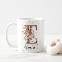 Koper Floral Letter E Monogram Coffee Mok