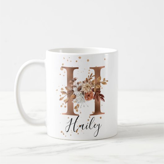 Koper Floral Letter H Monogram Coffee Mok (Links)