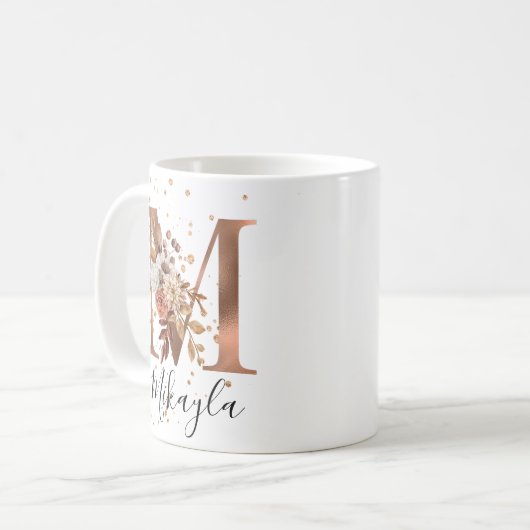 Koper Floral Letter M Monogram Coffee Mok (Voorkant links)