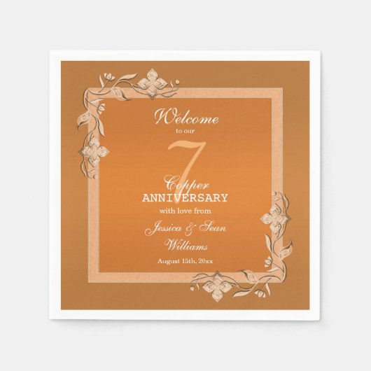 Koper Gem en Glitter 7th Wedding Jubileum Servet (Voorkant)