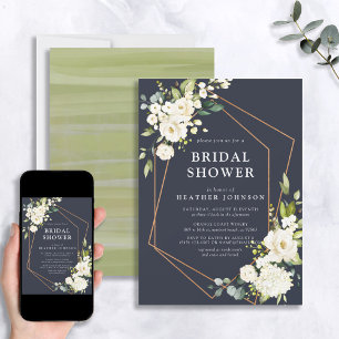 Koper Geometric Blue White Floral Vrijgezellenfees Kaart