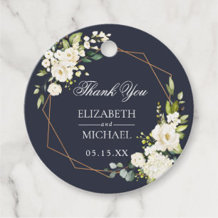 Koper Geometric Blue White Floral Wedding Bedankjes Labels