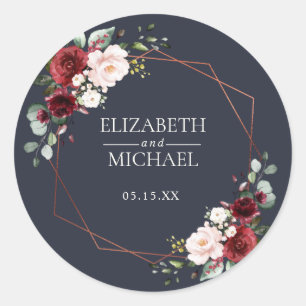 Koper Geometric Burgundy Blue Elegant Wedding Ronde Sticker