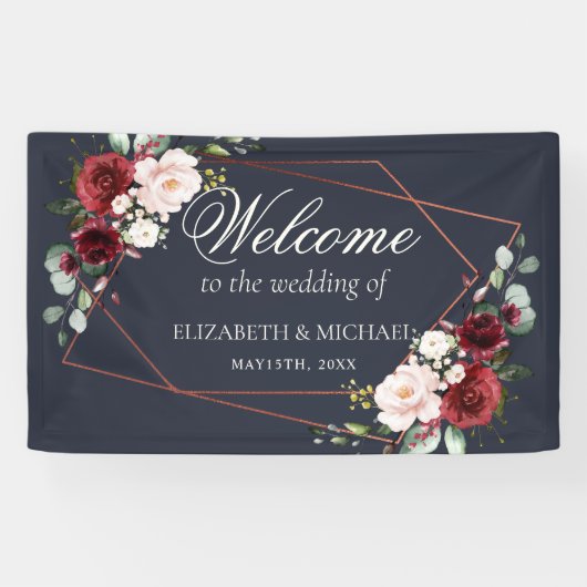 Koper Geometric Burgundy Blue Elegant Wedding Spandoek (Horizontaal)