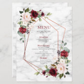 Koper Geometric Burgundy Marble Elegant Wedding Menu (Voorkant / Achterkant)