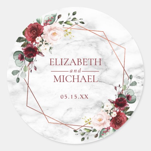 Koper Geometric Burgundy Marble Elegant Wedding Ronde Sticker (Voorkant)