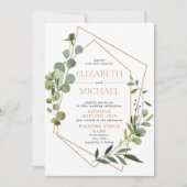 Koper Geometric Eucalyptus Elegant Photo Wedding Kaart (Voorkant)