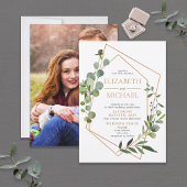 Koper Geometric Eucalyptus Elegant Photo Wedding Kaart