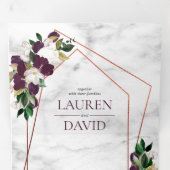 Koper Geometric Marble Plum Burgundy Floral Drieluik Uitnodiging (Binnenzijde eerst)