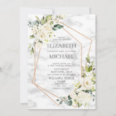 Koper Geometric Marble White Floral Wedding Kaart (Voorkant)