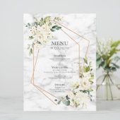 Koper Geometric Marble White Floral Wedding Menu (Staand voorkant)