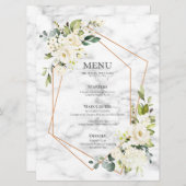 Koper Geometric Marble White Floral Wedding Menu (Voorkant / Achterkant)