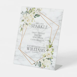 Koper Geometric White Floral Let van Sparkle Reclamebord Met Voetstuk