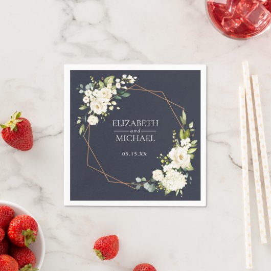 Koper Geometrisch Blauw Wit Bloemen Bruiloft Serve Servet (Insitu)