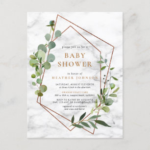 Koper Geometrisch Eucalyptus Marmer Baby shower Aankondigingskaart