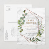 Koper Geometrisch Eucalyptus Marmer Baby shower Aankondigingskaart (Voorkant / Achterkant)