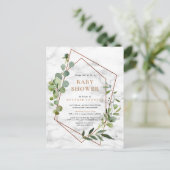 Koper Geometrisch Eucalyptus Marmer Baby shower Aankondigingskaart (Staand voorkant)