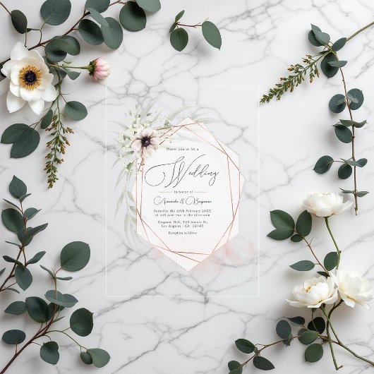 Koper geometrische rustieke elegantie acryl bruilo acryl uitnodigingen