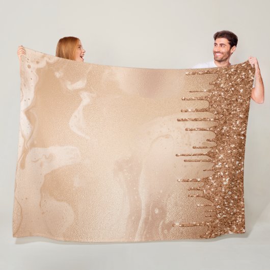 Koper Glitter Rain op Blush Copper Metal Marble Fleece Deken (In situ)