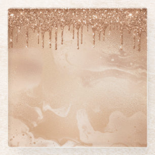 Koper Glitter Rain op Blush Copper Metal Marble Glazen Onderzetter