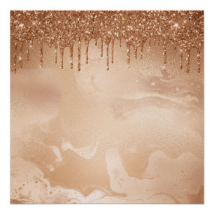 Koper Glitter Rain op Blush Copper Metal Marble Perfect Poster