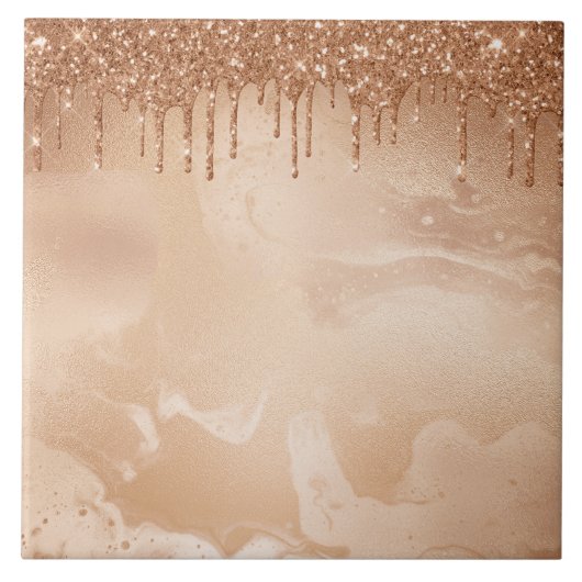 Koper Glitter Rain op Blush Copper Metal Marble Tegeltje (Voorkant)