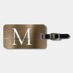 Koper Goud Geborsteld Staal Metaal Script Monogram Bagagelabel