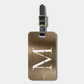 Koper Goud Geborsteld Staal Metaal Script Monogram Bagagelabel (Voorkant verticaal)