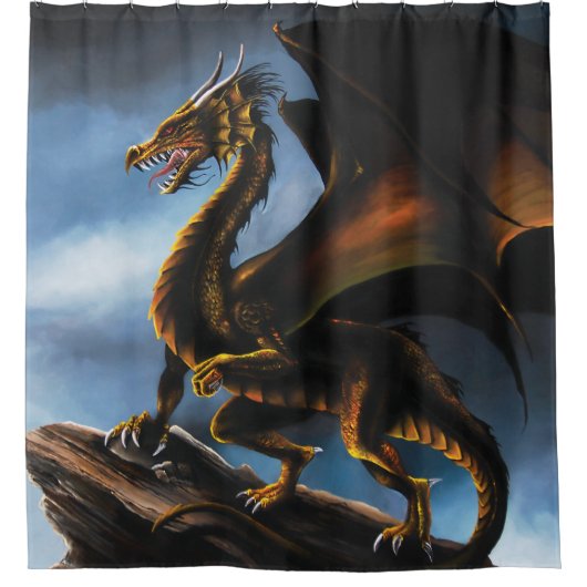 Koper Goud Zwart Draak Douchegordijn (Voorkant)