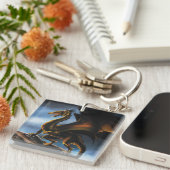 Koper Goud Zwart Draak Sleutelhanger (Voorkant Rechts)