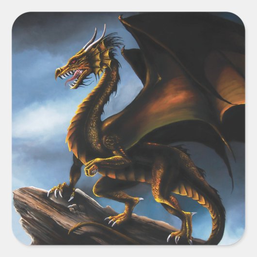 Koper Goud Zwart Draak Vierkante Sticker (Voorkant)