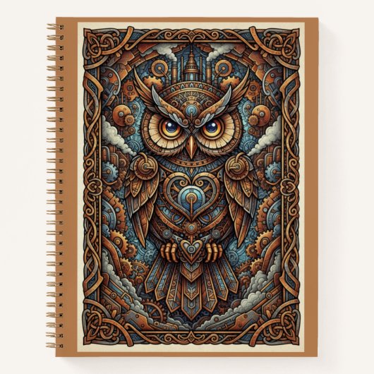 Koper Industrieel Steampunk Mechanisch Uil Journaa Notitieboek (Voorkant)