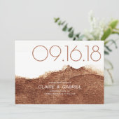 Koper kleur moderne, eenvoudige bruiloft met datum save the date (Staand voorkant)