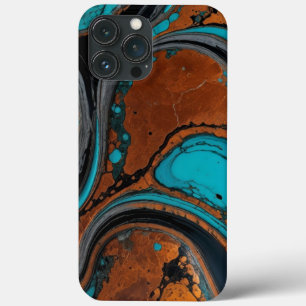Koper met turquoise abstract iPhone 13 pro max hoesje