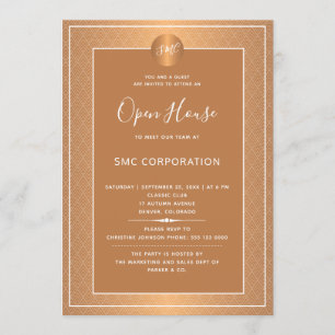 Koper Metallic Bedrijf Monogrammed Open Huis Kaart