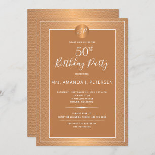 Koper Metallic Monogrammed Vijftig Verjaardagsfees Kaart