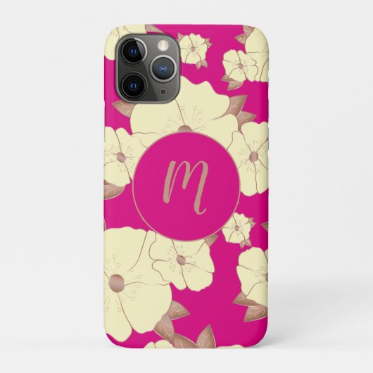 Koper Pastel Yellow Floral op Fuchsia-achtergrond Case-Mate iPhone Case (Achterkant)