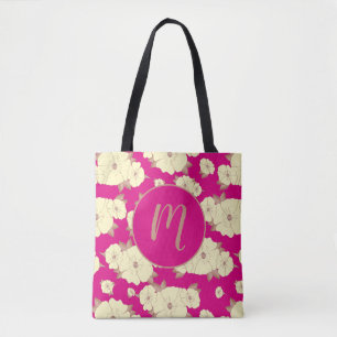 Koper Pastel Yellow Floral op Fuchsia roze Draagtas